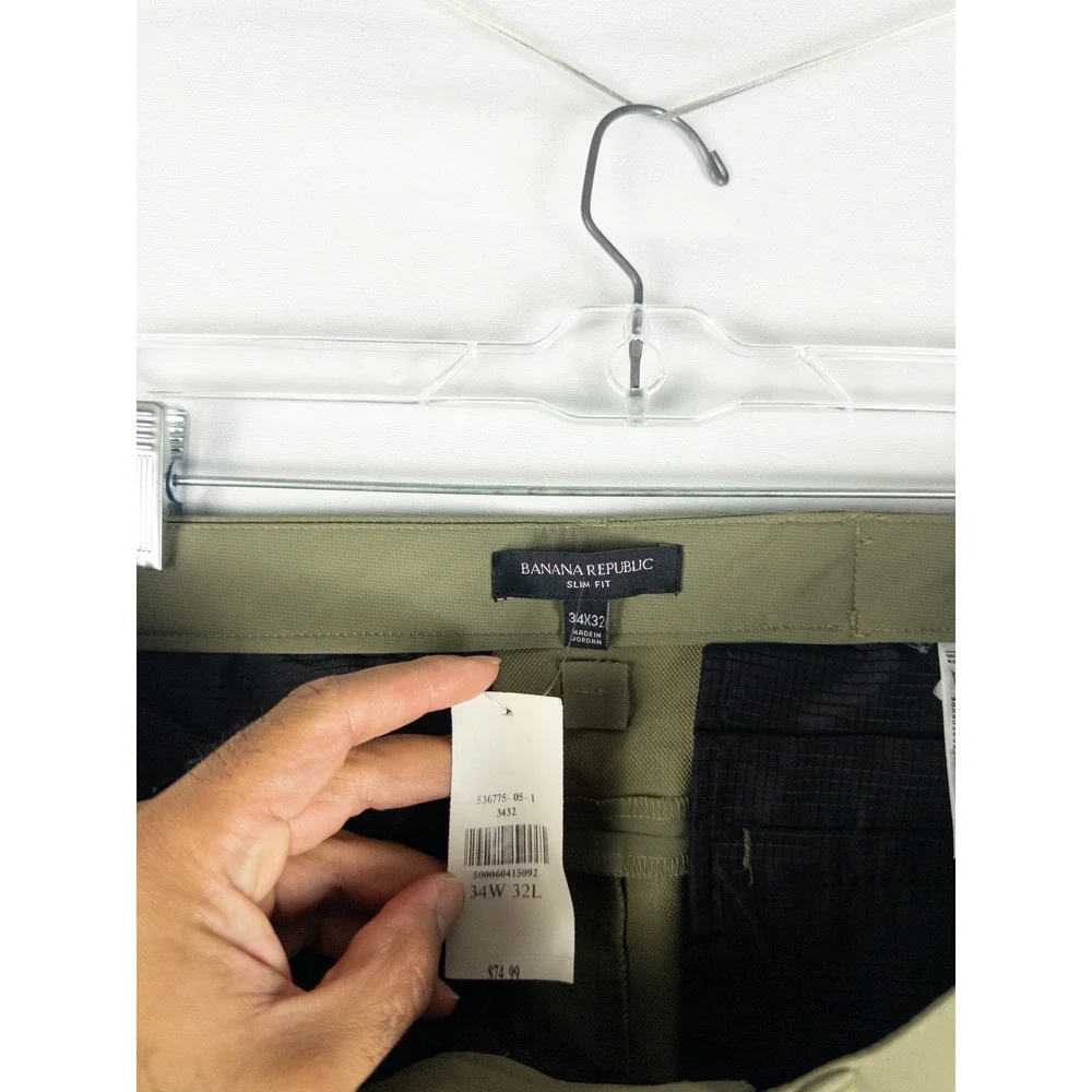 Banana Republic Slim Fit Chino Pants Mens 34x32 Olive Green Stretch Minimalist